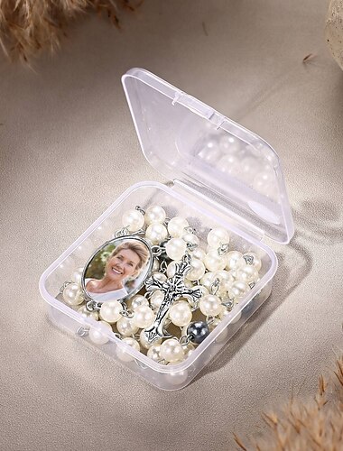 パーソナライズされた写真ロザリオビーズクロスネックレス、写真付き、女性向けのカスタム記念ギフト、結婚式や特別な機会に最適