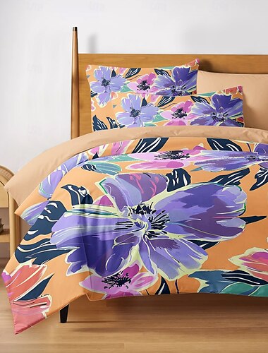 Housse de couette 100 % coton série tropicale florale, ensemble de 3 pièces pour l'été, doux pour la peau, longue durée