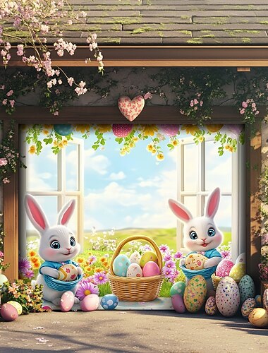 Outdoor Garagentor Cover Banner Hase Eier Großes Hintergrunddekor für das Outdoor Garagentor Heimwanddekorationen Event Party Parade