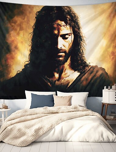 Tapisserie suspendue Art mural Jésus Grande tapisserie Décor mural Photographie Toile de fond Couverture Rideau Décoration maison chambre salon
