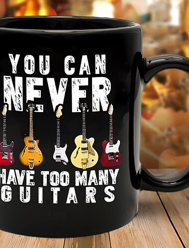Gitaar koffiemok zwarte retro vintage keramische mok met grafisch ontwerp 12oz/330ml perfect cadeau voor muziekliefhebbers gitaristen en bandleden
