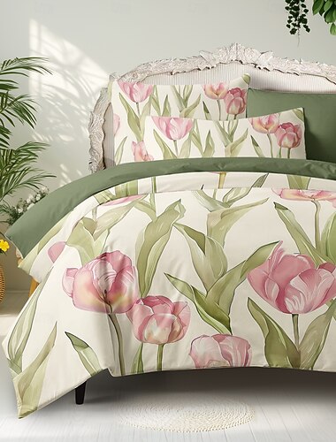 100% katoenen dekbedovertrek uit de bloemenserie, 3-delige set voor de zomer, zacht, huidvriendelijk en langdurig