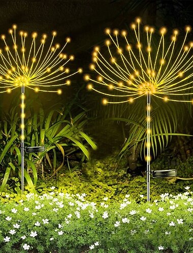 2 Stück Solar-Feuerwerk für den Außenbereich, Stecker-in-Licht, 90 LED-Perlen, für Hof, Garten, Rasen, Weg, Festival, Hochzeitsatmosphäre, dekoratives Licht