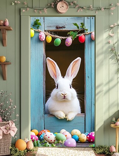 Türdekorationen Türabdeckungen Hase Eier Türteppich Türvorhang Dekoration Hintergrund Innen/Außen Türbanner für die Haustür Bauernhaus