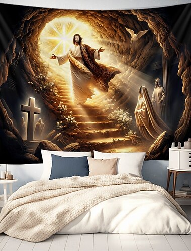Tapeçaria Suspensa Jesus Anjo Arte de Parede Grande Tapeçaria Mural Decoração Fotografia Fundo Cobertor Cortina Decoração de Quarto Sala de Estar