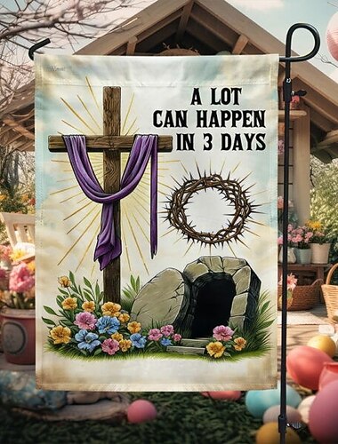 Bandiera da giardino 12x18Pollici Decorazioni per esterni Bandiera da giardino Patio Benvenuti Croce Gesù Bandiera da giardino Bicchiere Vacanze Bandiera da esterno 1pc