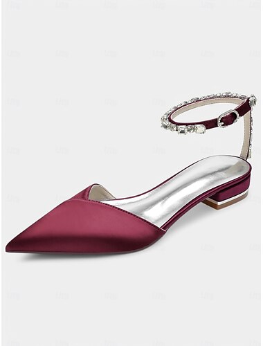 Escarpins bordeaux à bride arrière pour demoiselles d'honneur – chaussures de mariage à bout pointu et petit talon, escarpins en satin style d'Orsay avec bride cheville en cristal, parfaits pour le cortège nuptial, la réception, le bal de promo et les évé