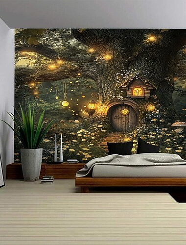 een dromerig plantenlandschap hangend wandtapijt muurschildering kunst groot wandtapijt muurschildering decoratie foto achtergrond tapijt gordijn huis slaapkamer woonkamer decoratie