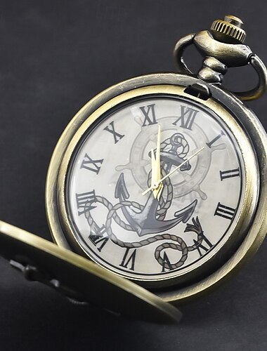 Classic Vintage Grote Kwarts Pocket Horloge Anker Reliëf Romeinse Wijzerplaat Ketting Kwarts Pocket Horloge