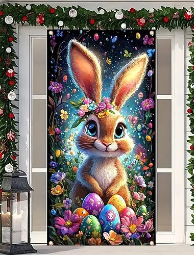 Decorazioni per porte di Pasqua Coperture per porte Coniglio Uova Tappeto per porta Decorazione per tende da porta Sfondo per striscioni da porta per porte d'ingresso di fattoria