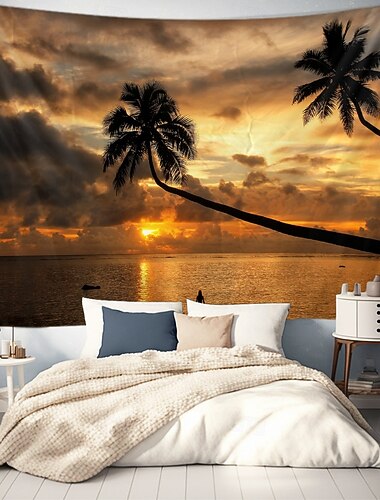 Landschaft Sonnenuntergang Strand hängender Wandteppich Wandkunst großer Wandteppich Wanddekoration Fotohintergrund Decke Vorhang Zuhause Schlafzimmer Wohnzimmerdekoration Palme