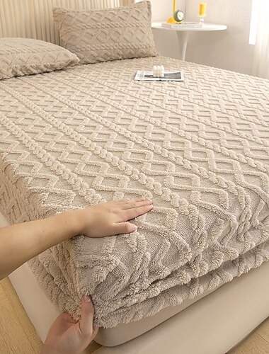Drap-housse en velours Luxe Super doux Confortable Tricoté Convient pour l'automne l'hiver et le printemps Couleur unie