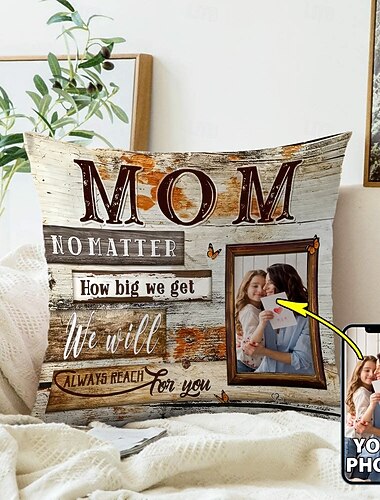 Zakázkový povlak na polštář s fotografií dárek ke Dni matek personalizovaný portrét mámy polštář na útěchu ideální dárek personalizované dary lásky