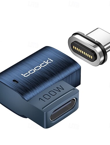 Adaptateur magnétique USB-C vers Type-C 100 W Toocki 2 en 1 PD Charge rapide Connecteur Type-C Synchronisation des données Convertisseur magnétique USB-C à 90 degrés
