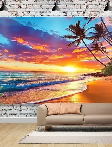 Landschaft Strand Sonnenuntergang Hängender Wandteppich Wandkunst Großer Wandteppich Wanddekor Fotografie Hintergrund Decke Vorhang Haus Schlafzimmer Wohnzimmer Dekoration