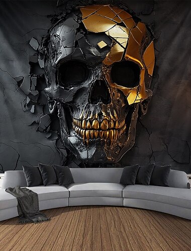 Tapisserie murale Trippy Skulls Art Tapisserie Grande Décoration de mur Photographie Décor Tapis Couverture Rideau Décoration Chambre Maison Salle de séjour