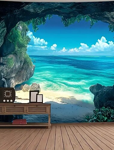 Krajina Oceánská Jeskyně Visící Gobelín Nástěnná Umění Velký Gobelín Mural Dekorace Fotografická Pozadí Deky Záclona Domov Ložnice Obývací Pokoj Dekorace