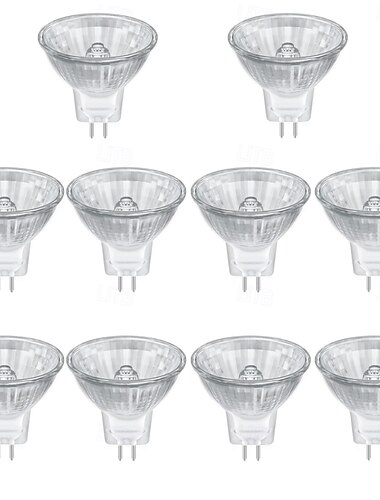 Bombillas MR11 de 20 W y 12 V, GU4, base bipin, regulables, blanco cálido, para iluminación de rieles de paisaje, lámparas de escritorio de fibra óptica (10 unidades)