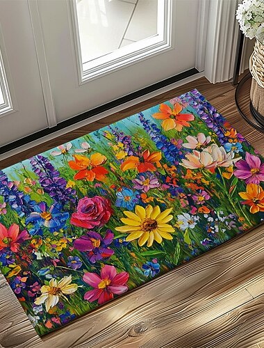 Florale Doormat Keukenmat Vloermat Antislip Gebiedstapijt Oliebestendig Tapijt Binnen Buiten Mat Slaapkamer Decor Badkamer Mat Entree Tapijt Lente Zomer