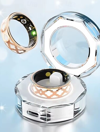 Slimme Ring voor Vrouwen en Mannen Mode Activiteiten Tracker met Kristallen Oplaadcase Waterdichte Intelligente Ring voor Slaap- en Welzijnsbewaking Bluetooth Slimme Sieraden Fitnessring Roségoud