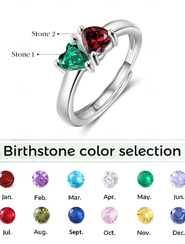 Personalisierter Geburtsstein Offener Ring – Bestes Geschenk für Mama - Langlebiger und glänzender Geburtsstein einzigartiger Schmuck für Mama Ehefrau oder Tochter