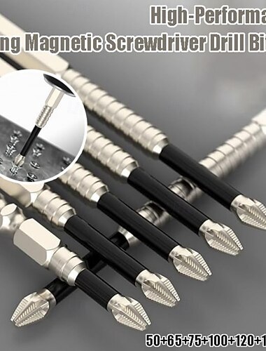 Ensemble de 6 forets de tournevis hautement magnétiques, embouts cruciformes antidérapants, embouts PH2 haute résistance en matériau S2 pour un vissage de précision