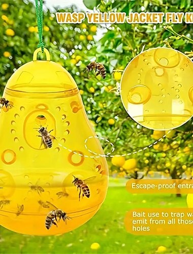 Armadilha para vespas e abelhas amarelas de 2 peças - coletor de insetos suspenso para exterior, seguro e fácil de usar, coletor de insetos e vespas para jardim