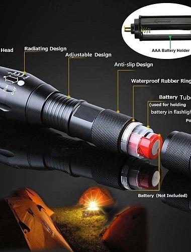 2 Pack Tactical Flashlights Torch, Military Grade 5 Modes 3000 High Lumens Led Waterproof Handheld Flashlight for Camping Biking Hiking Outdoor Home Emergency