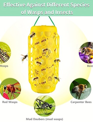 Wespe im Freien &Bienenfallen - leuchtend gelb mit schwarzem Sechseckmuster, langlebiges PP-Material, wiederverwendbarer Insektenfänger für Hornissen, Fruchtfliegen &mehr - kein Strom nötig