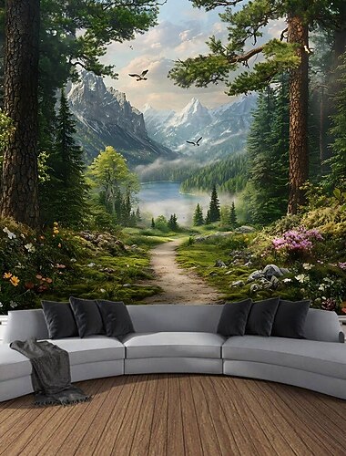 Beautiful Lake Waterfall Plant Landscape Hanging Tapestry Wall Art Large Tapestry Mural Decor Photograph Backdrop Blanket Curtain Home Bedroom Living Room Decoration