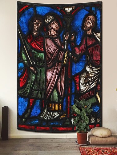 Tenture médiévale Tapisserie du Moyen Âge Art gothique Décoration murale Grande tapisserie Décor Mur photographique Couverture Rideau Maison Chambre Salon Décoration Martyre de Saint Laurent