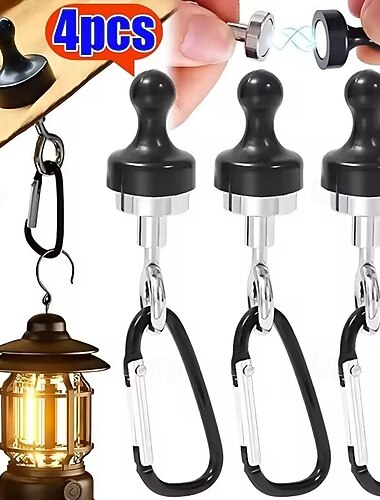 Lot de 4 crochets magnétiques solides pour camping en plein air, mousquetons pour auvent de tente, boucle d'alpinisme, cintre magnétique, crochet pour lumière de camping, accessoires