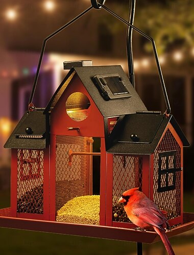 mangeoires solaires pour oiseaux pour l'extérieur, mangeoire à l'épreuve des écureuils pour nichoirs, mangeoire suspendue en maille métallique pour fenêtre sauvage, grande mangeoire pour pinsons