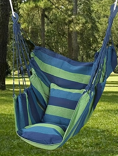 2 reb hængestol stribet stof fritid stof stribet hængestol uden pude og pude, med 2 reb og opbevaringstaske