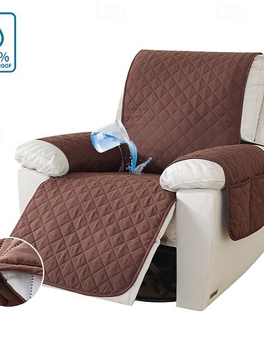 Capas de cadeira reclinável 100% à prova d'água, capa de cadeira reclinável antiderrapante, capa protetora de móveis, capa lavável com bolso, tiras elásticas para animais de estimação, cães