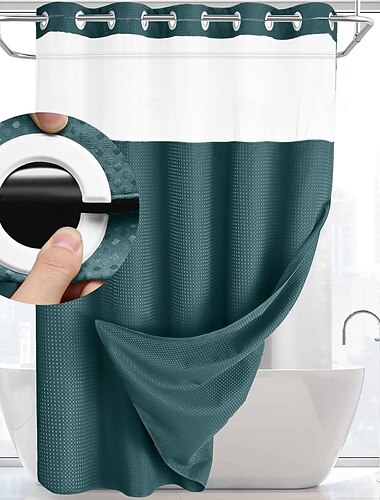 Κουρτίνα Ντους Waffle Weave 180cm*180cm(70"*70") με Σετ Ενίσχυσης Υφάσματος Μονοχρωμία Στυλ Ξενοδοχείου για Μπάνιο με Δίχτυ Κορυφής