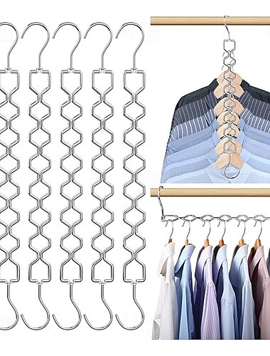 Confezione da 6 grucce salvaspazio per vestiti, resistenti, capacità 30 libbre, magiche, pieghevoli, salvaspazio, organizer in metallo con gancio girevole a 360°, organizer per armadio, articoli