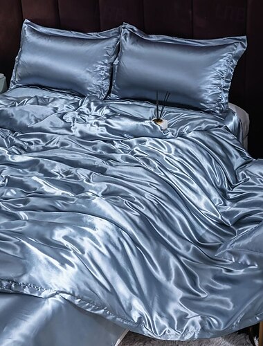 Ren färg dubbelsidig is silke fyra-delars set silkes täckfilt cool naken sovande tre-delars set sängkläder