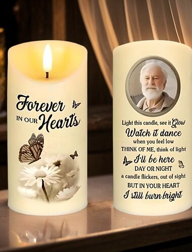 Vela LED conmemorativa personalizada, foto personalizada, regalos de condolencia por la pérdida de seres queridos, para siempre en mi corazón, elegante luz de recuerdo para la decoración del hogar del
