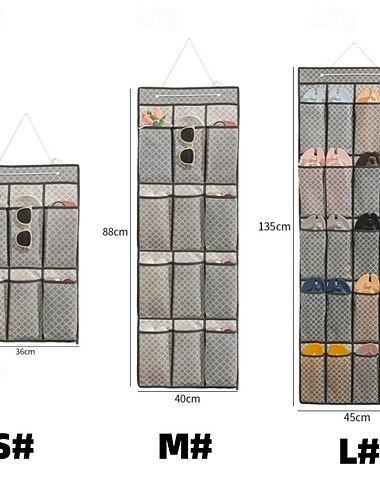 מתלה לאחסון תיקי ארונות מבד לנעליים שונות תלויות על הדלת תיק בד
