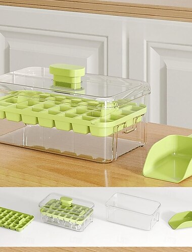 bandeja de cubitos de hielo con tapa &Contenedor, molde para cubitos de hielo para congelador, para preparar hielo para cócteles de whisky, té, café (2 bandejas, recipiente, tapa) &pala para hielo)