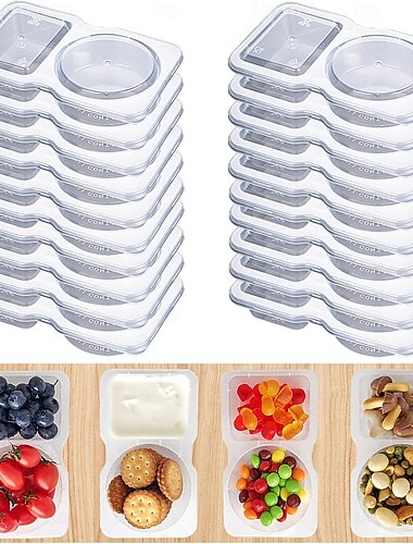 Lot de 20 contenants à collation réutilisables avec couvercles, contenants à collation pour le contrôle des portions et la préparation des repas, contenants à déjeuner pour l'école, le bureau et les