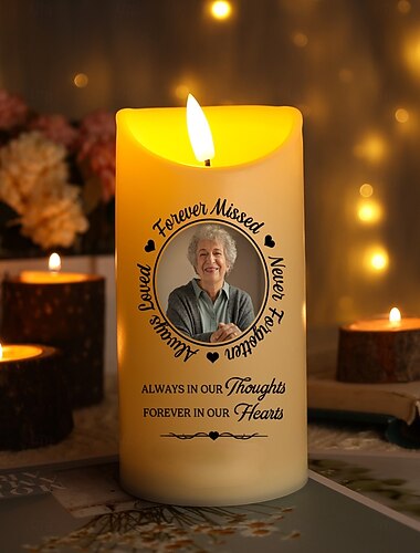 Bougie LED commémorative personnalisée, cadeaux de condoléances photo personnalisés pour la perte d'êtres chers, lumière commémorative élégante pour la décoration de la chambre à coucher de la maison, hommage aux êtres chers disparus