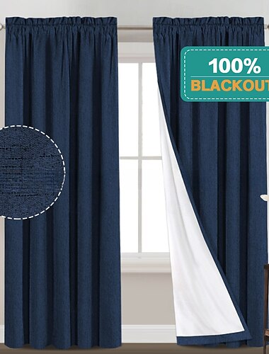 Leinenstrukturvorhänge für Schlafzimmer Fest 100% Verdunkelnd Thermisch Isoliert mit Weißer Futterraumdunkelnde Vorhänge/Deckenschals für Wohnzimmer Kinderzimmer 2 Stück B52 x L84