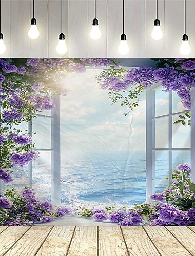 vacker natur utanför fönstret hängande gobeläng väggkonst stor gobeläng väggmålning dekor fotografi bakgrund filt gardin hem sovrum vardagsrum dekoration