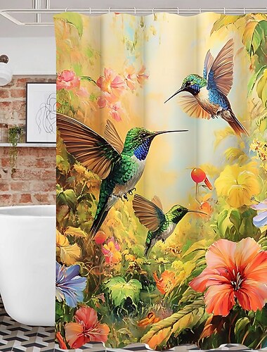 Shower Curtain with Hooks 180cm*180cm(70"*70") Polyester Machine Washable Waterproof Tropical Rainforest Flowers Pattern