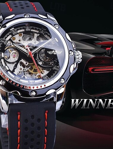 WINNER Herr Mekanisk Klocka Lyxig Stort Urtavla Mode Affär Automatisk Självuppdragande Luminös Dekorativ Läder Klocka