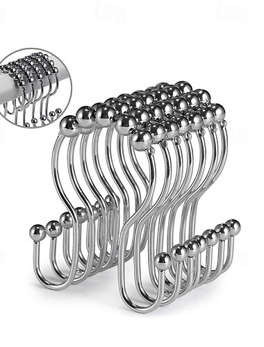 Dubbel huvuds duschdraperi krokar ringar rostfritt stål tungt rullande dubbel glidande duschkrokar för badrumsduschstång draperier foder polerade duschdraperikrokar set om 12