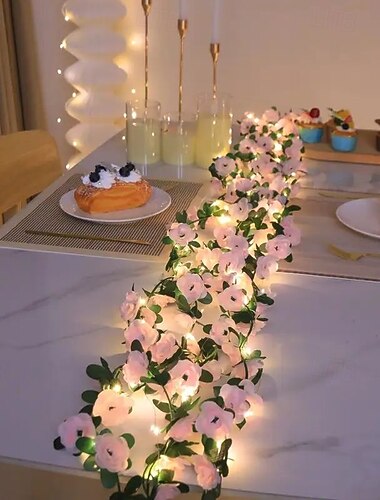 Luci notturne a LED artificiali con rose blu e bianche, 2 m, 20 LED, per matrimoni, feste, camera da letto, caminetto, giardino, Natale, decorazione per interni ed esterni, alimentate a batteria AA.