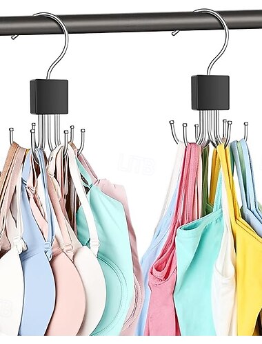 Lot de 2 cintres pour débardeurs, cintres pour soutien-gorge, organisateur de placard, capacité de stockage maximale de 36, gain de place, organisateur de soutien-gorge en métal rotatif à 360 °,